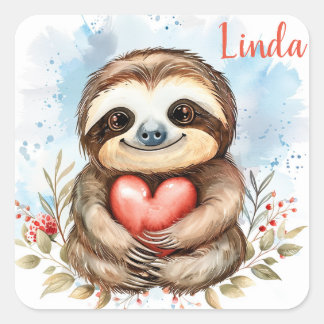 Sloth love personalize square sticker