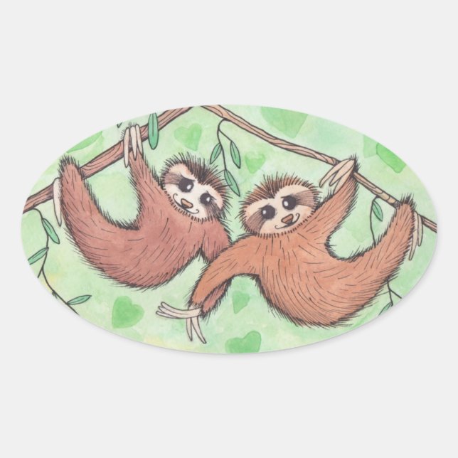 Sloth Love Valentine Oval Sticker (Front)