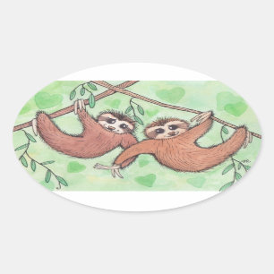 Sloth Love Valentine Oval Sticker