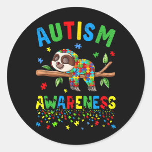 Sloth Lover Autism Awareness Puzzle Piece Autistic Classic Round Sticker