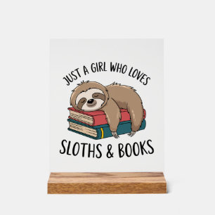 Sloth Lover Book Reading T-shirt Design Acrylic Sign