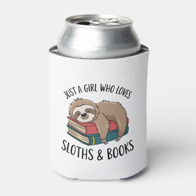 Sloth Lover Book Reading T-shirt Design Can Cooler (Can Front)