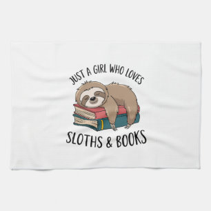 Sloth Lover Book Reading T-shirt Design Kitchen Towel
