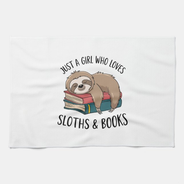 Sloth Lover Book Reading T-shirt Design Kitchen Towel (Horizontal)
