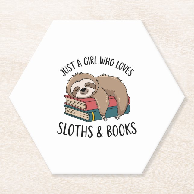 Sloth Lover Book Reading T-shirt Design Paper Coaster (Front)