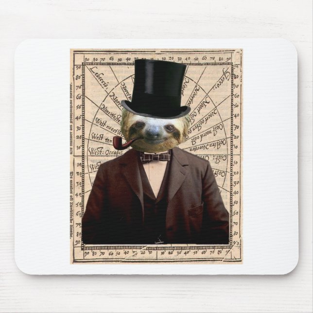 Sloth Man Victorian Steampunk Anthropomorphic Mouse Pad (Front)