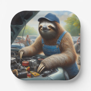 Sloth Mechanic Paper Plate