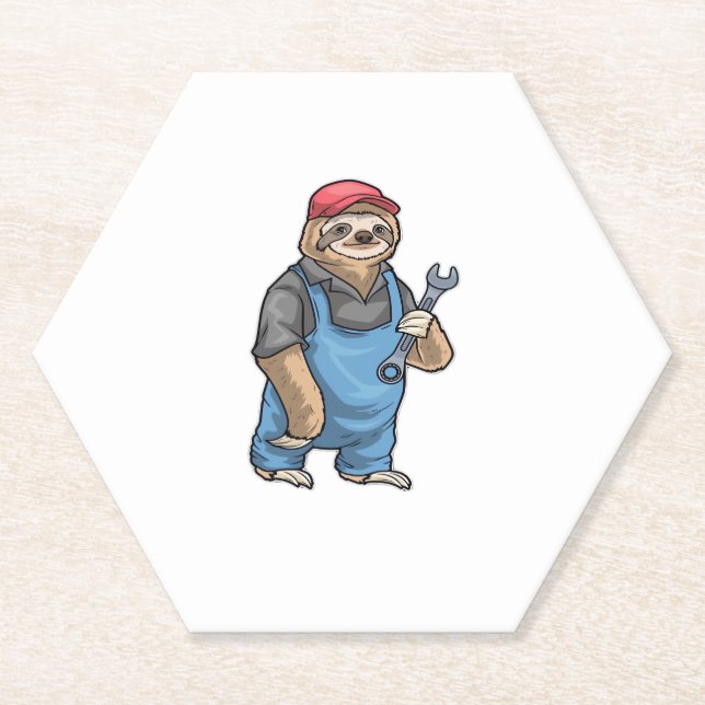 Sloth Mechanic Wrench Classic T-Shirt Paper Coaster (Front)