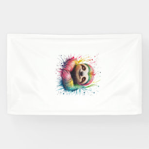 Sloth Men Woman Colourful Watercolor Sloth T-Shirt Banner