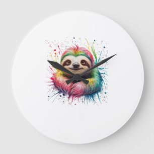 Sloth Men Woman Colourful Watercolor Sloth T-Shirt Large Clock