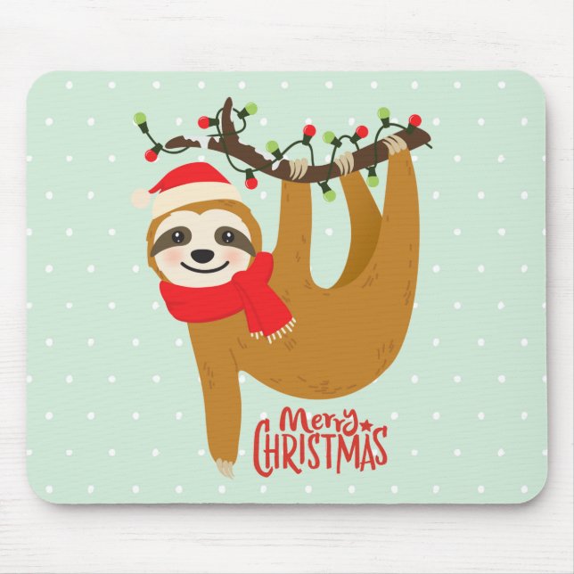 Sloth Merry Christmas Cute Festive Holiday Animal Mouse Pad (Front)