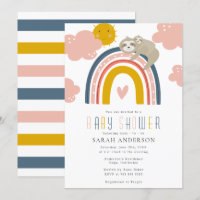 Sloth Mom & Baby with Happy Rainbow Baby Shower