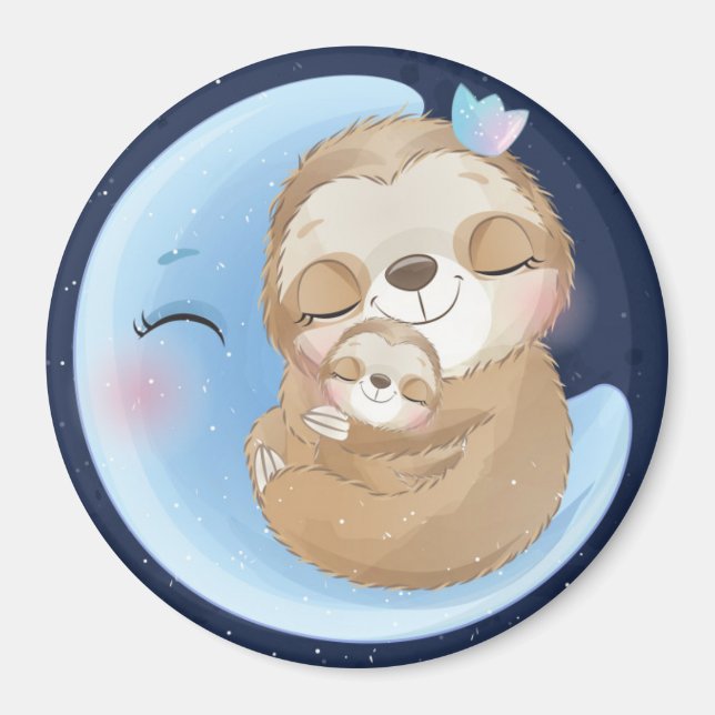 Sloth Mom with Baby Magnet (Front)