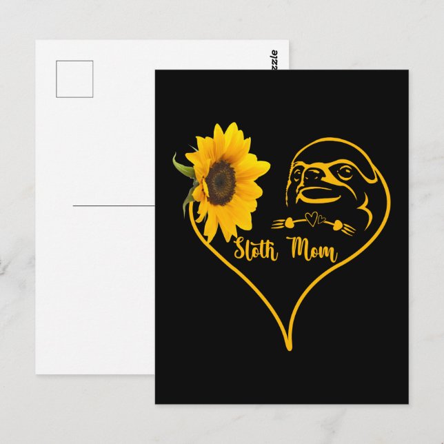 Sloth Mom With Sunflower Heart Mother's Day Postcard (Front/Back)