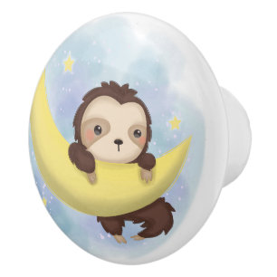 Sloth, Moon and Stars Ceramic Knob