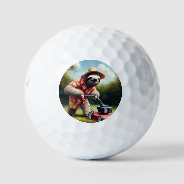 Sloth Mowing Lawn Golf Balls (Front)