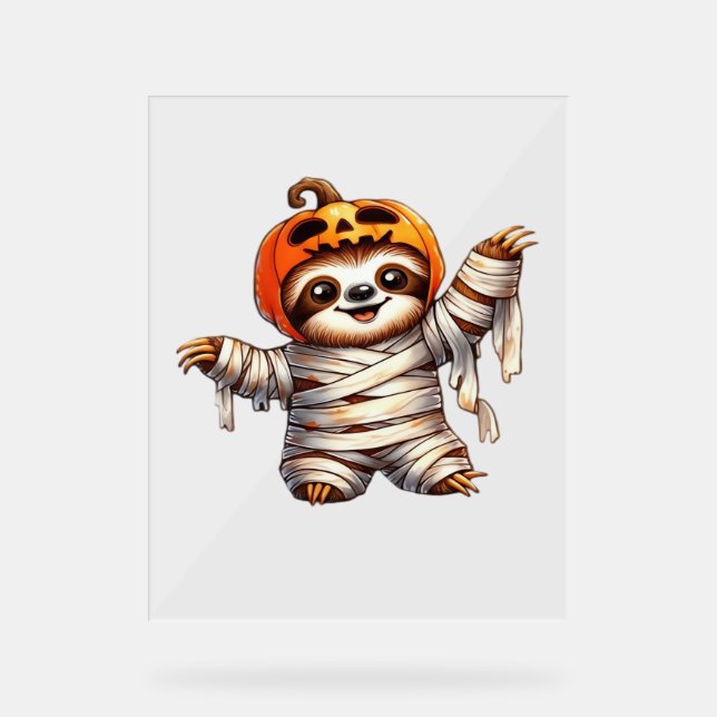Sloth Mummy Halloween Classic T-Shirt Acrylic Sign (Front)