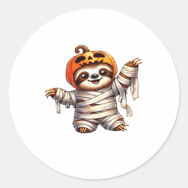 Sloth Mummy Halloween Classic T-Shirt Classic Round Sticker (Front)