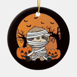 Sloth Mummy Pumpkin Sloths Happy Halloween Ceramic Ornament