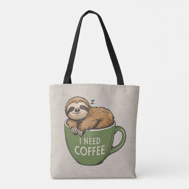 Sloth Need Coffee Tote Bag (Back)