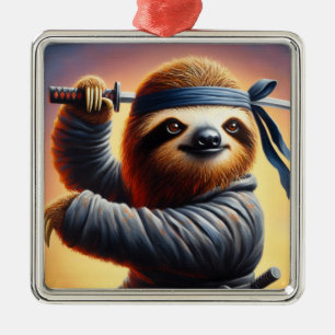 Sloth Ninja Metal Ornament