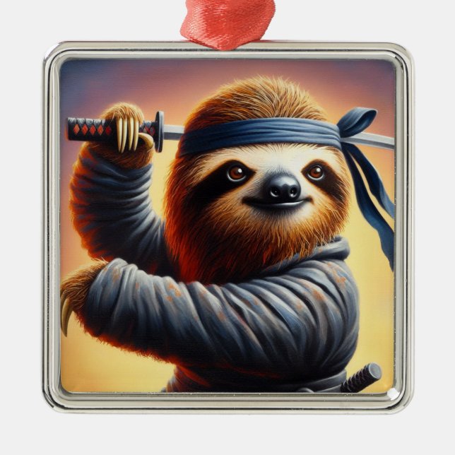 Sloth Ninja Metal Ornament (Front)