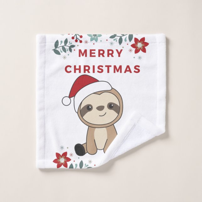 Sloth Noël Neige Hiver Animaux Fentes (Gant de toilette)
