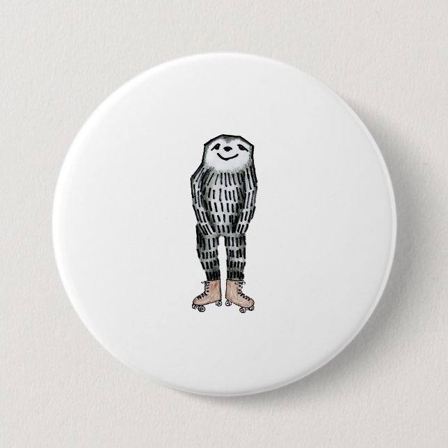Sloth on Roller Skates 3 Inch Round Button (Front)