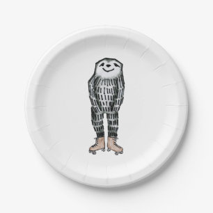 Sloth on Roller Skates Paper Plate