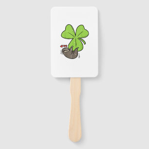 Sloth On Shamrock Hearts Cute St Patricks Day Men  Hand Fan
