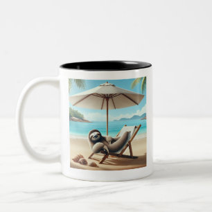 Sloth on the Beach Funny Two-Tone Coffee Mug
