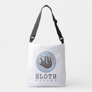 Sloth on Tree and Globe with Sloth Nation Text Crossbody Bag