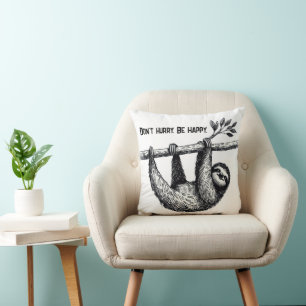 Sloth On Tree Branch With Quote Throw Pillow