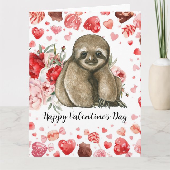 Sloth on Valentine's Day  Card (Front)