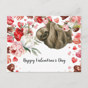 Sloth on Valentine's Day Holiday Postcard
