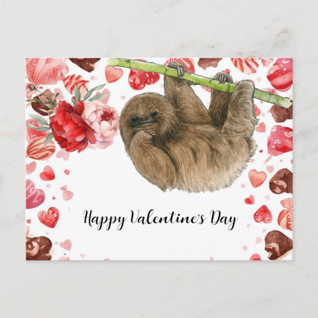 Sloth on Valentine's Day  Holiday Postcard (Front)