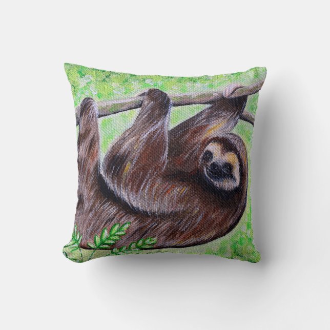 Sloth Painting Throw Pillow (Front)
