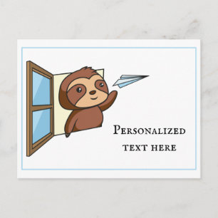 Sloth Paper Airplane Note Postcard
