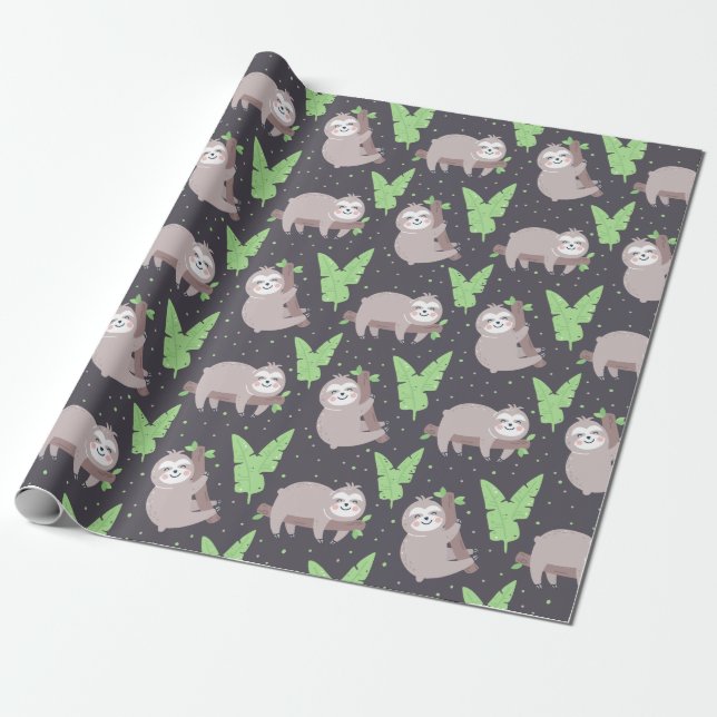 Sloth Pattern Wrapping Paper (Unrolled)