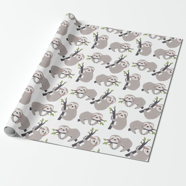 Sloth Pattern Wrapping Paper (Unrolled)