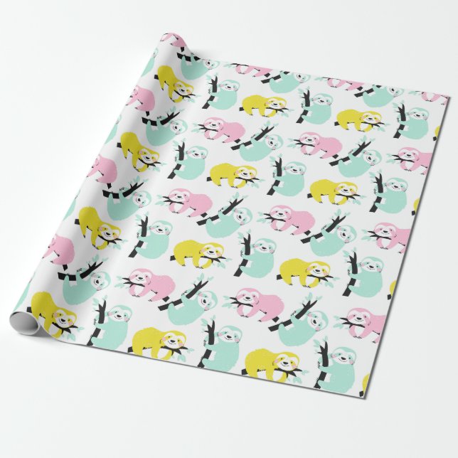 Sloth Pattern Wrapping Paper (Unrolled)