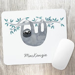 Sloth Personalized Cute Mouse Pad<br><div class="desc">Cute watercolor sloth,  perfect for animal lovers,  with script custom name typography.  Change or remove the name to personalize.  Original art by Nic Squirrell.</div>