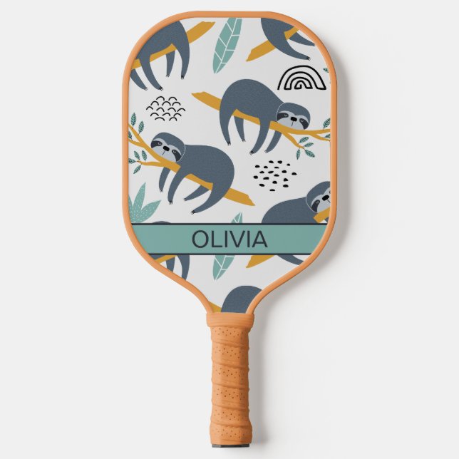 Sloth Pickleball Paddle, Modern, Personalized Name Pickleball Paddle (Front)