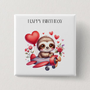 Sloth Pilot Birthday 2 Inch Square Button