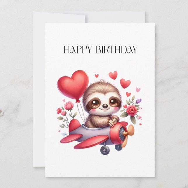 Sloth Pilot Birthday Holiday Card (Front)