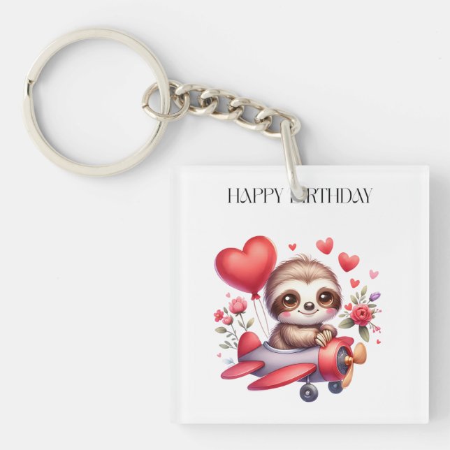 Sloth Pilot Birthday Keychain (Front)
