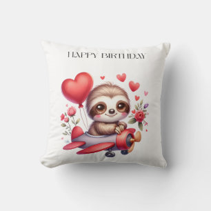 Sloth Pilot Birthday Throw Pillow