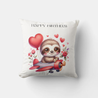 Sloth Pilot Birthday Throw Pillow