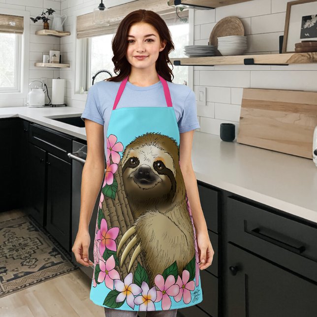 Sloth Pink Flowers  Apron (Creator Uploaded)