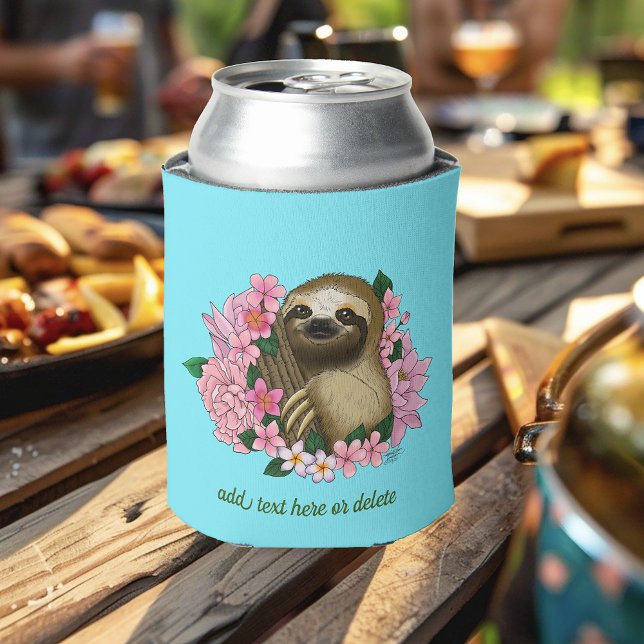 Sloth Pink Flowers Can Cooler (Creator Uploaded)